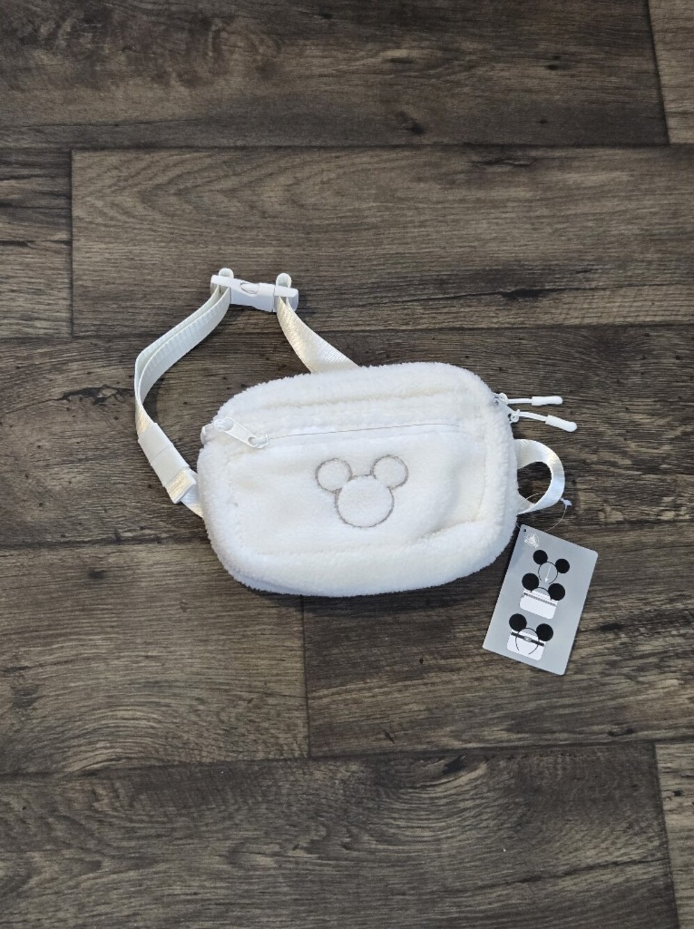 Disney White Plush Belt Bag with Mickey Mouse Outline New
